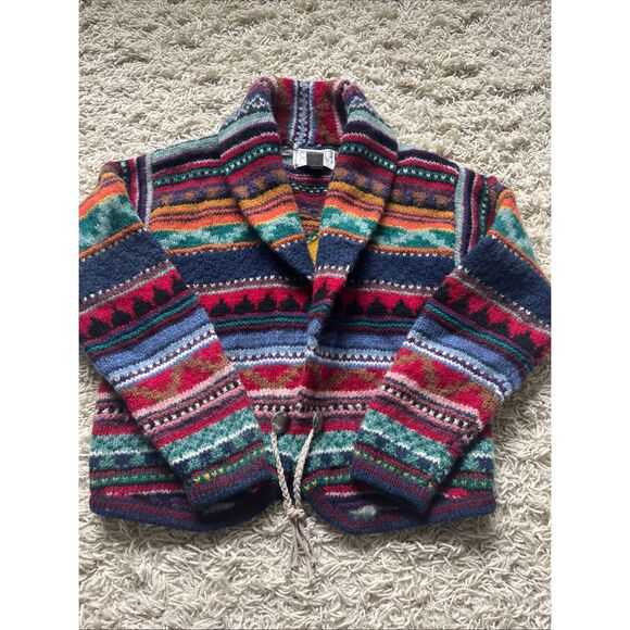 Amazing Vintage Southwestern Navajo Aztec Shetland Wool Cardigan Sweater Casual - Picture 1 of 14
